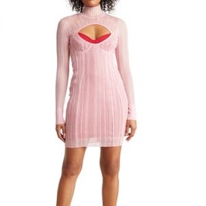 NWT HERVE LEGER Layered Sheer Ribbed Bandage Dress *Flaw*